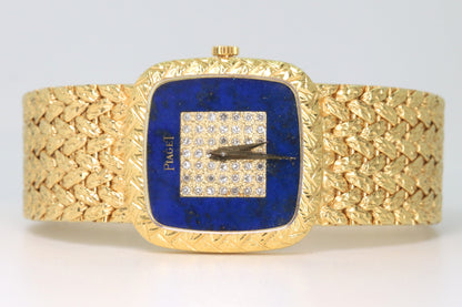 Piaget 18K Yellow Gold Lapis & Diamonds Dial Square Case 23mm Manual Wind