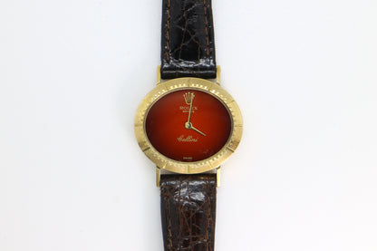 Rolex Cellini Ref: 4081 Red Vignette Dial ŵ Papers Manual Wind 18K Yellow Gold