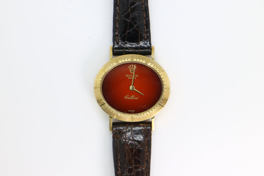 Rolex Cellini Ref: 4081 Red Vignette Dial ŵ Papers Manual Wind 18K Yellow Gold