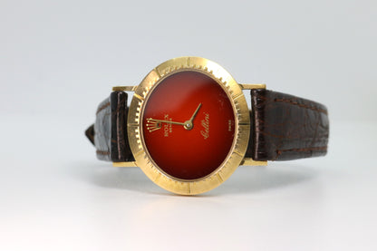 Rolex Cellini Ref: 4081 Red Vignette Dial ŵ Papers Manual Wind 18K Yellow Gold