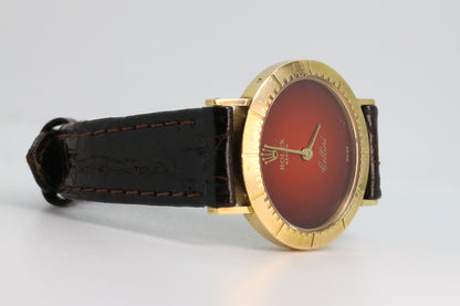 Rolex Cellini Ref: 4081 Red Vignette Dial ŵ Papers Manual Wind 18K Yellow Gold