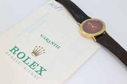 Rolex Cellini Ref: 4081 Red Vignette Dial ŵ Papers Manual Wind 18K Yellow Gold