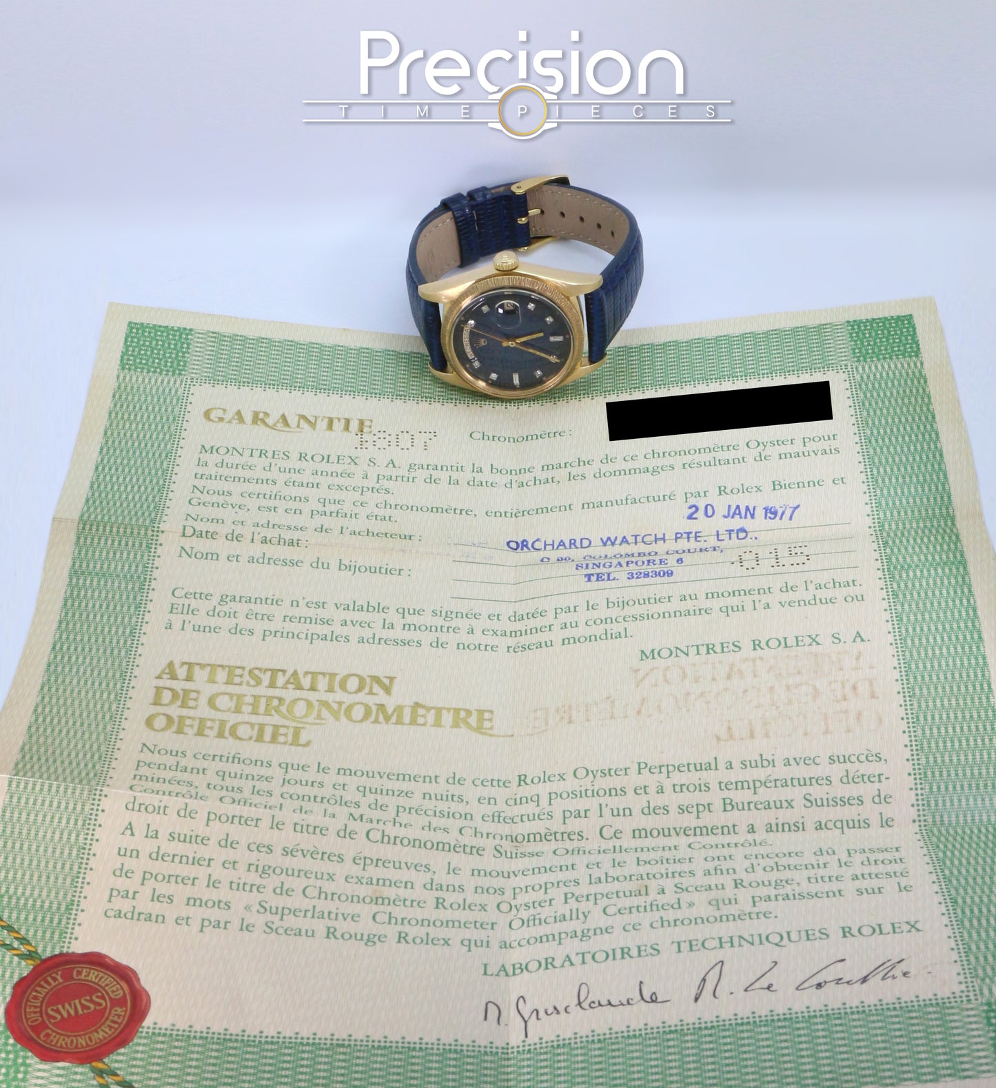 Rolex Day-Date Ref: 1807 36mm Rare Blue Diamond Dial 18K Yellow Gold