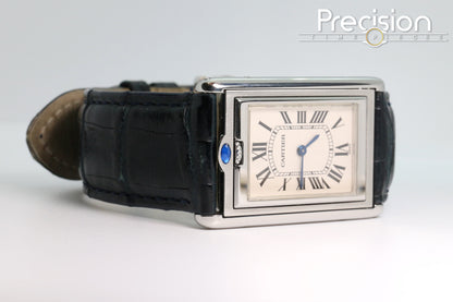 Cartier Tank Basculante Ref: 2390 Full Set White with Guilloché Pattern