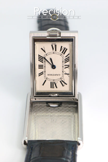 Cartier Tank Basculante Ref: 2390 Full Set White with Guilloché Pattern