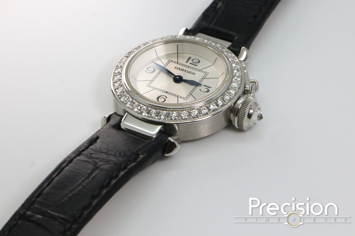 Cartier Pasha Ref: 3134 Ladies 27mm Quartz White Gold Diamond Bezel