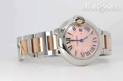 Cartier Ballon Bleu Ref: 3009 28mm Quartz Rare Pinkish Mother of Pearl Dial Two-Tone Rose Gold