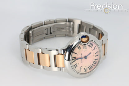 Cartier Ballon Bleu Ref: 3009 28mm Quartz Rare Pinkish Mother of Pearl Dial Two-Tone Rose Gold