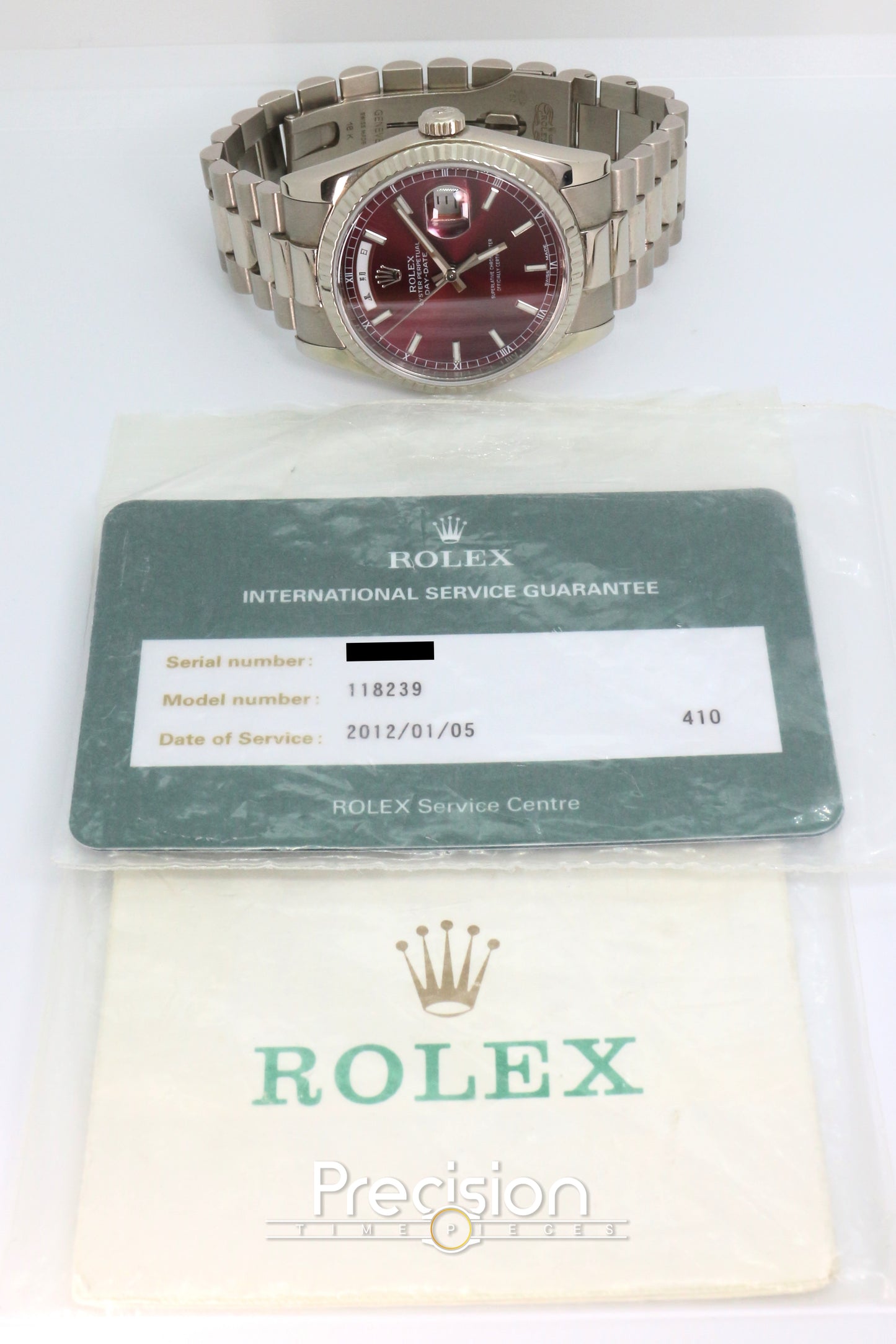 Rolex Day-Date Ref: 118239 🔥Rare🔥Cherry Red Dial ŵ Papers + RSC Service Card