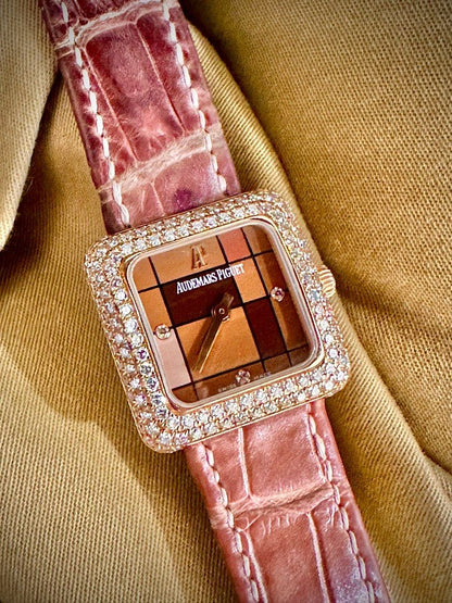 Audemars Piguet 25mm Rose Gold Factory Set Double Row Diamond Bezel
