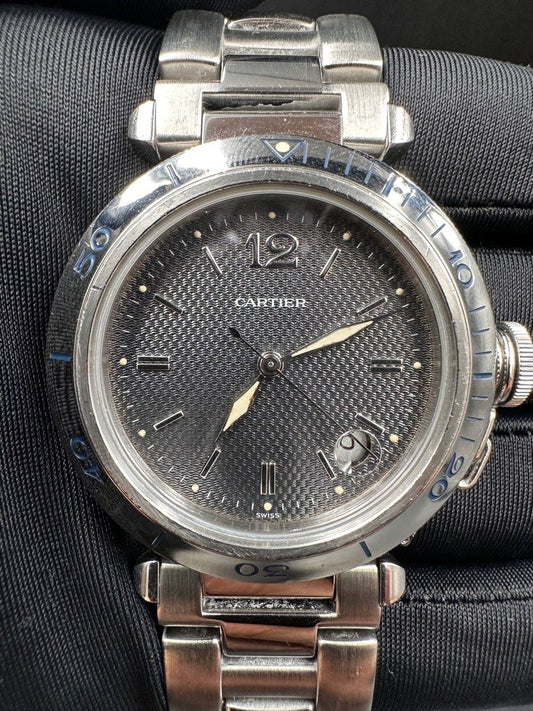 Cartier Pasha Date 38mm Wave Pattern Grey Dial