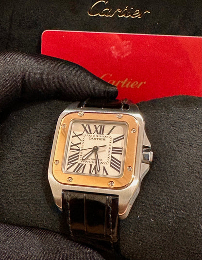 Cartier Santos 100 🔥Rare🔥 Rose Gold Two-Tone Medium Full Set 33mm Automatic