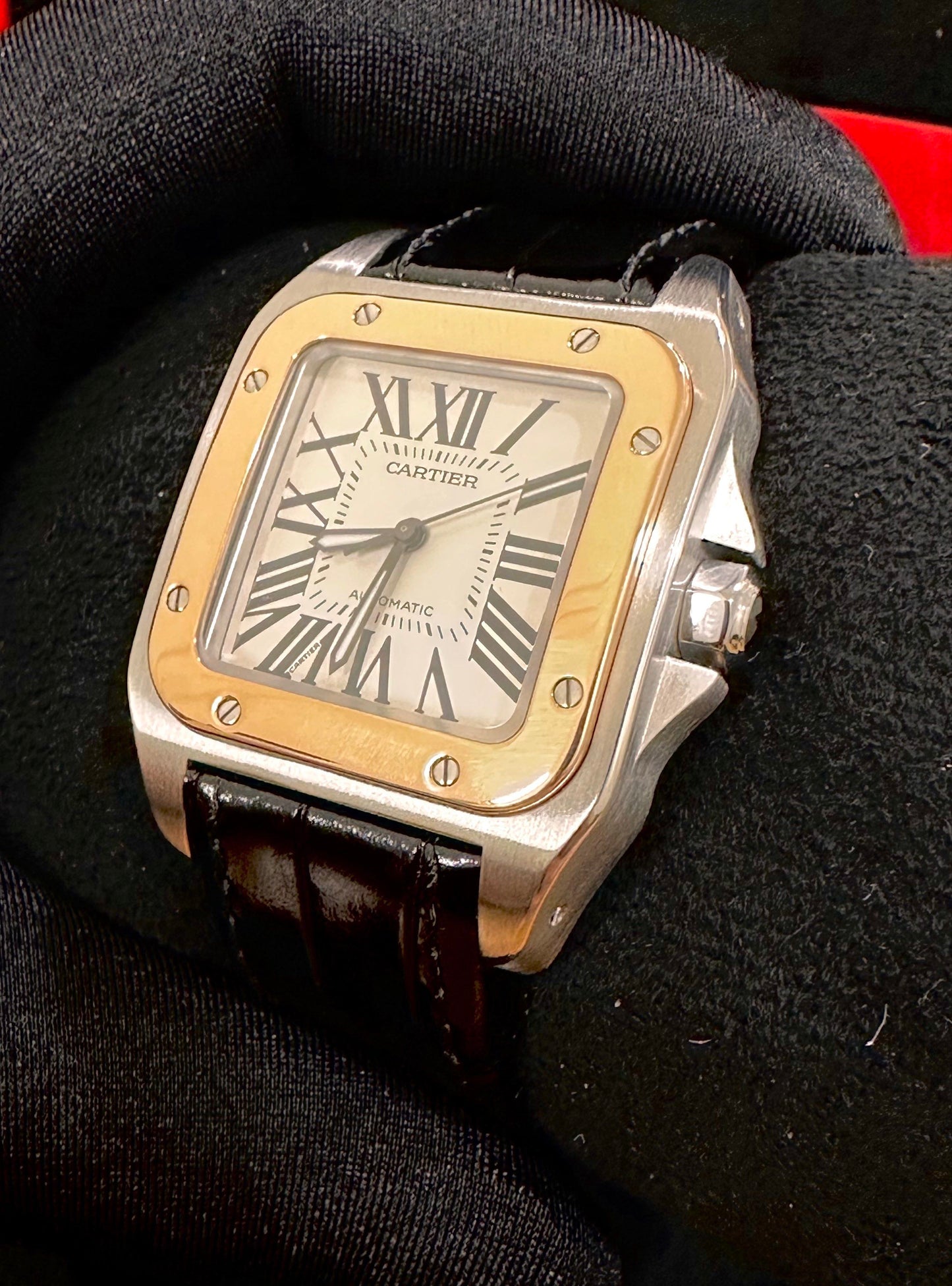 Cartier Santos 100 🔥Rare🔥 Rose Gold Two-Tone Medium Full Set 33mm Automatic