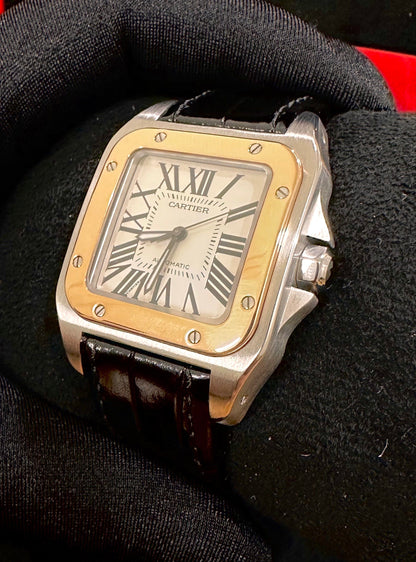 Cartier Santos 100 🔥Rare🔥 Rose Gold Two-Tone Medium Full Set 33mm Automatic