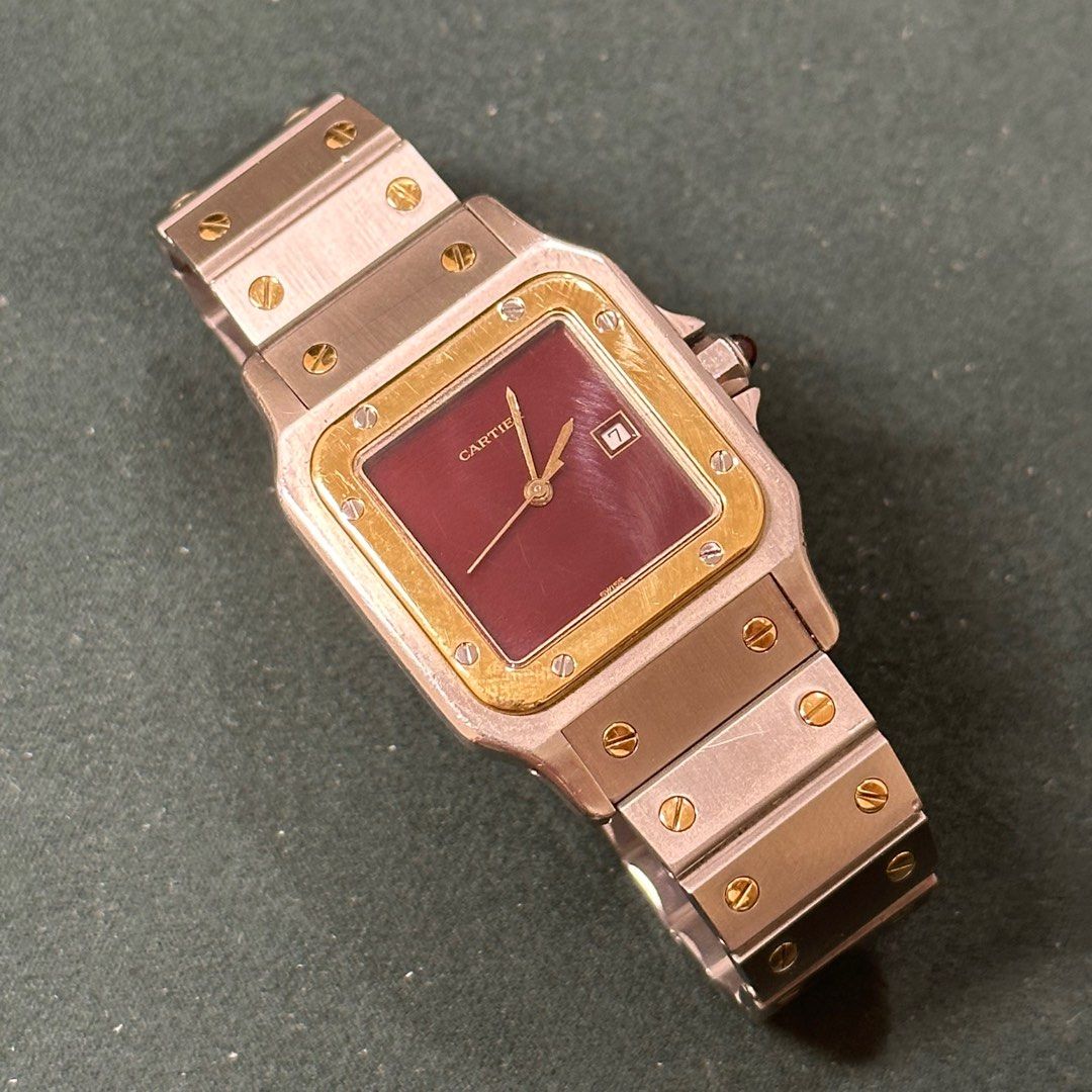 Cartier Santos Carree Burgundy Dial Ref 2961