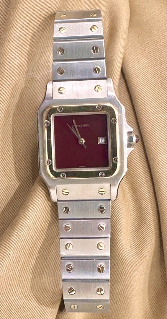 Cartier Santos Carree Burgundy Dial Ref 2961