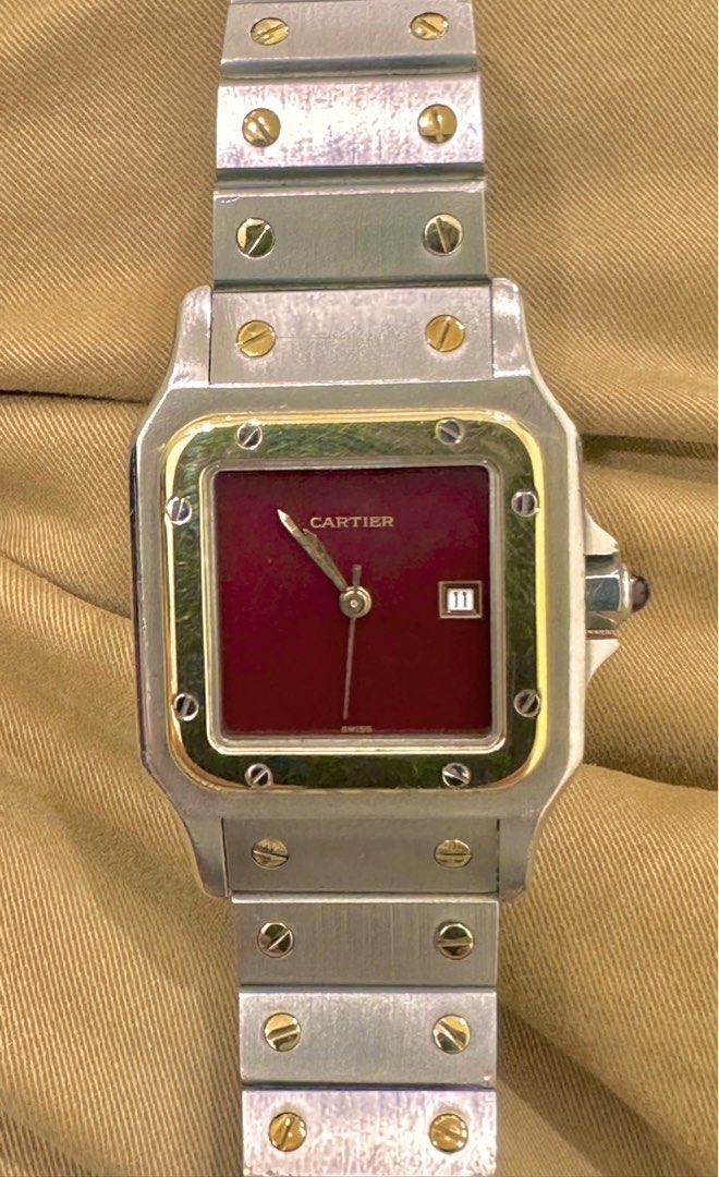 Cartier Santos Carree Burgundy Dial Ref 2961