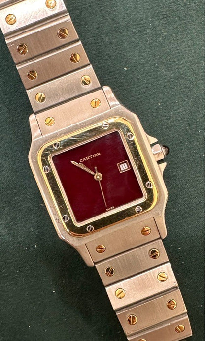 Cartier Santos Carree Burgundy Dial Ref 2961