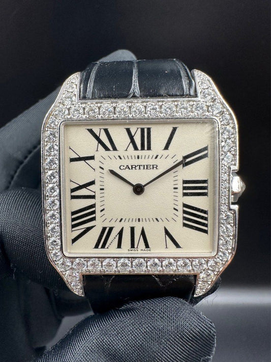 Cartier Santos-Dumont 18 Karat White & Factory 2.48 Carats Diamonds With Box & Papers