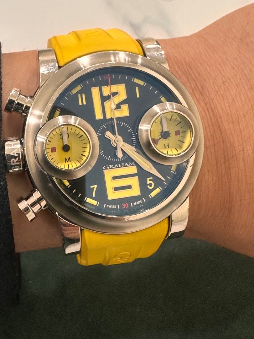 Graham Chronofighter Swordfish “Big Left” 46mm Steel Yellow Rubber Strap