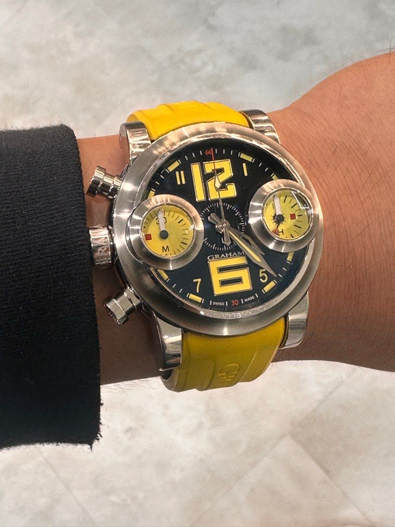 Graham Chronofighter Swordfish “Big Left” 46mm Steel Yellow Rubber Strap