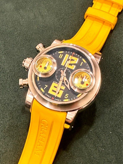 Graham Chronofighter Swordfish “Big Left” 46mm Steel Yellow Rubber Strap