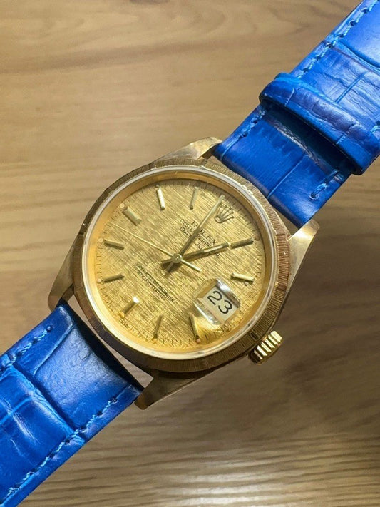 Rolex 16018 DateJust 36 Linen Dial 18K Yellow Gold Case