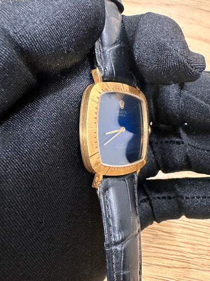 Rolex Cellini Ref: 4048 18K Yellow Gold 30mm Manual Wind Blue Vignette Dial