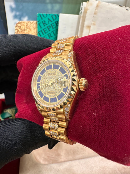Rolex DateJust 26 🔥Ultra Rare🔥 “ Carousel “ Lapis Diamond Dial & Pyramid Bezel Ref: 69188
