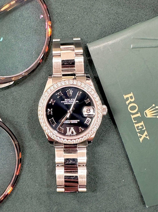 Rolex DateJust 31 Blue ŵ Diamond 6 Dial Factory Diamond Bezel Full Set