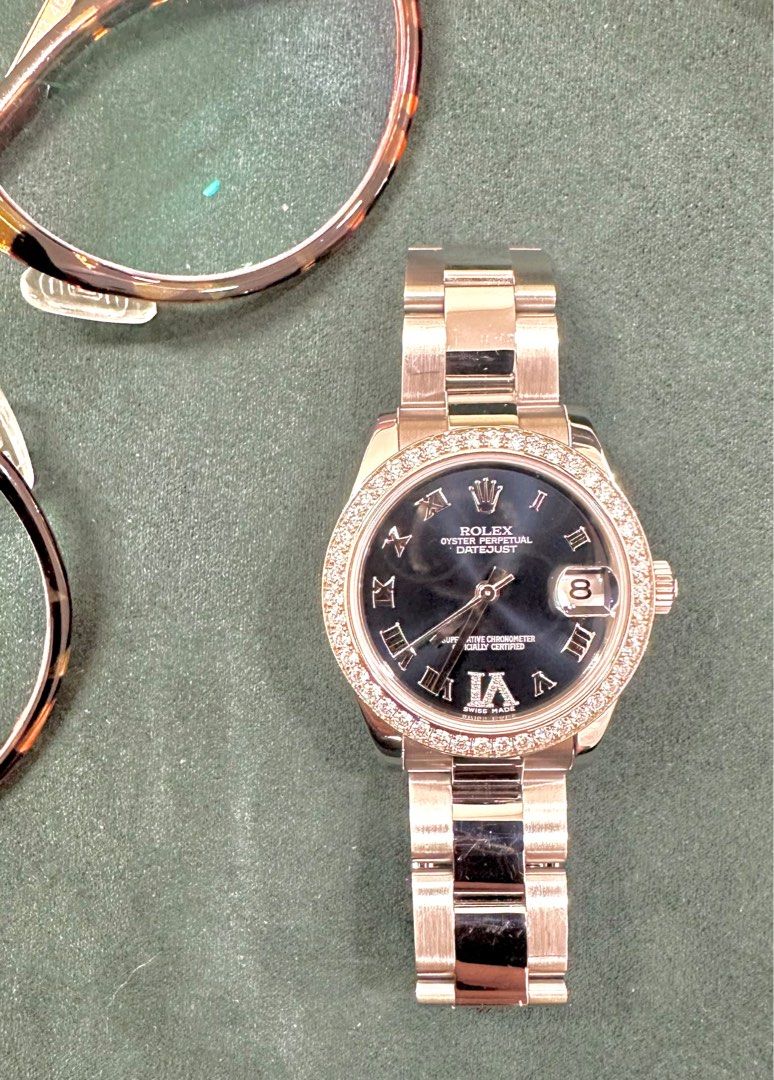 Rolex DateJust 31 Blue ŵ Diamond 6 Dial Factory Diamond Bezel Full Set