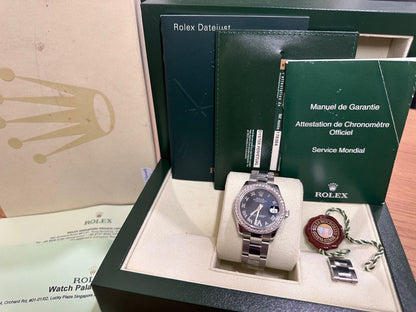 Rolex DateJust 31 Blue ŵ Diamond 6 Dial Factory Diamond Bezel Full Set