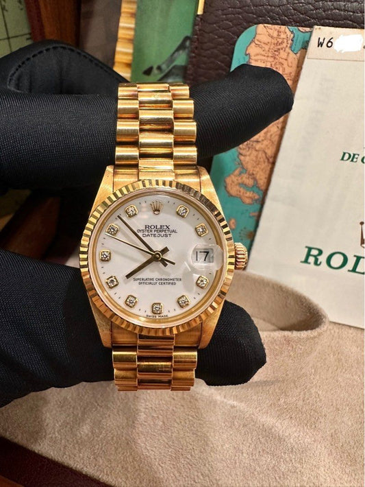 Rolex DateJust 31 Ref: 68278 Untouched Case Full Set White Diamond Dial