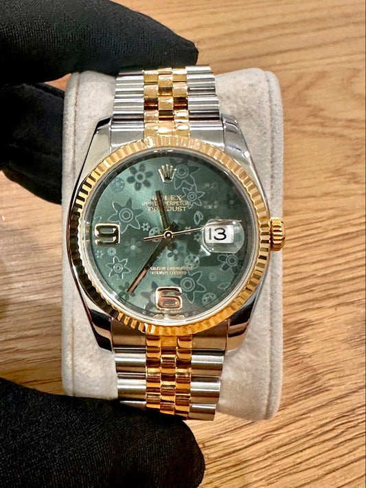 Rolex DateJust 36 Ref: 116233 Two-Tone 🔥Rare Olive Green Flora Dial 36mm