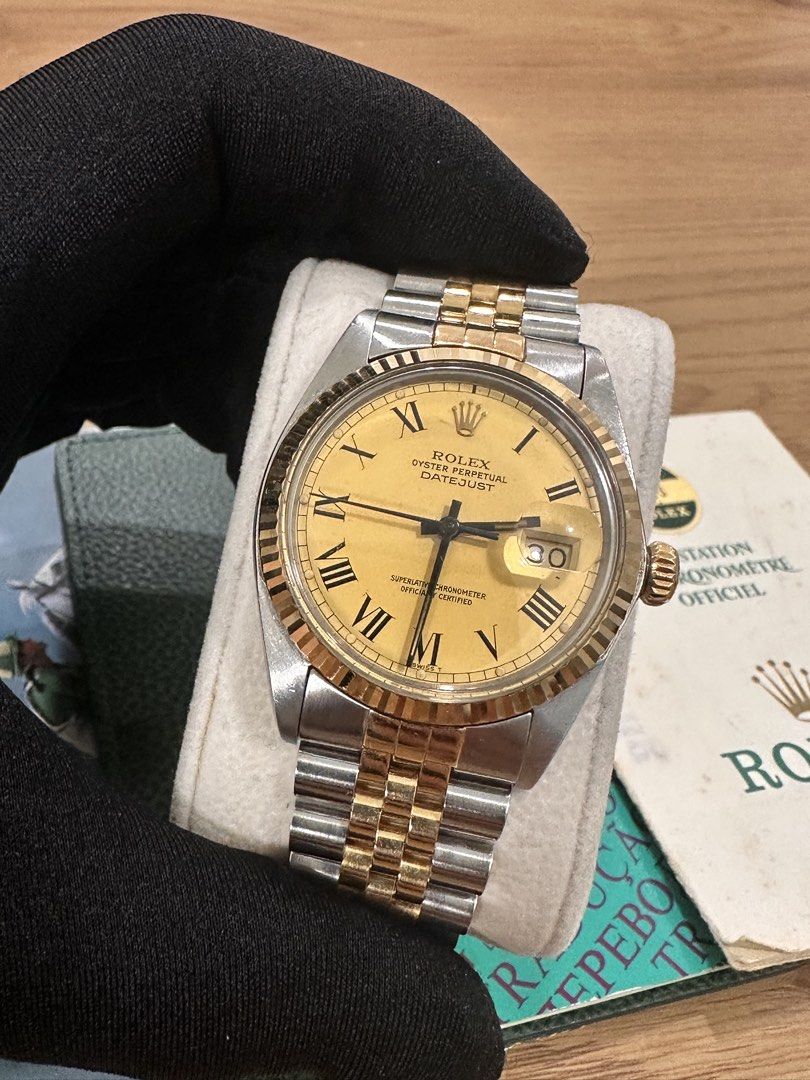 Rolex DateJust 36 Ref: 16013 Two-Tone Buckley Gold Dial Papers