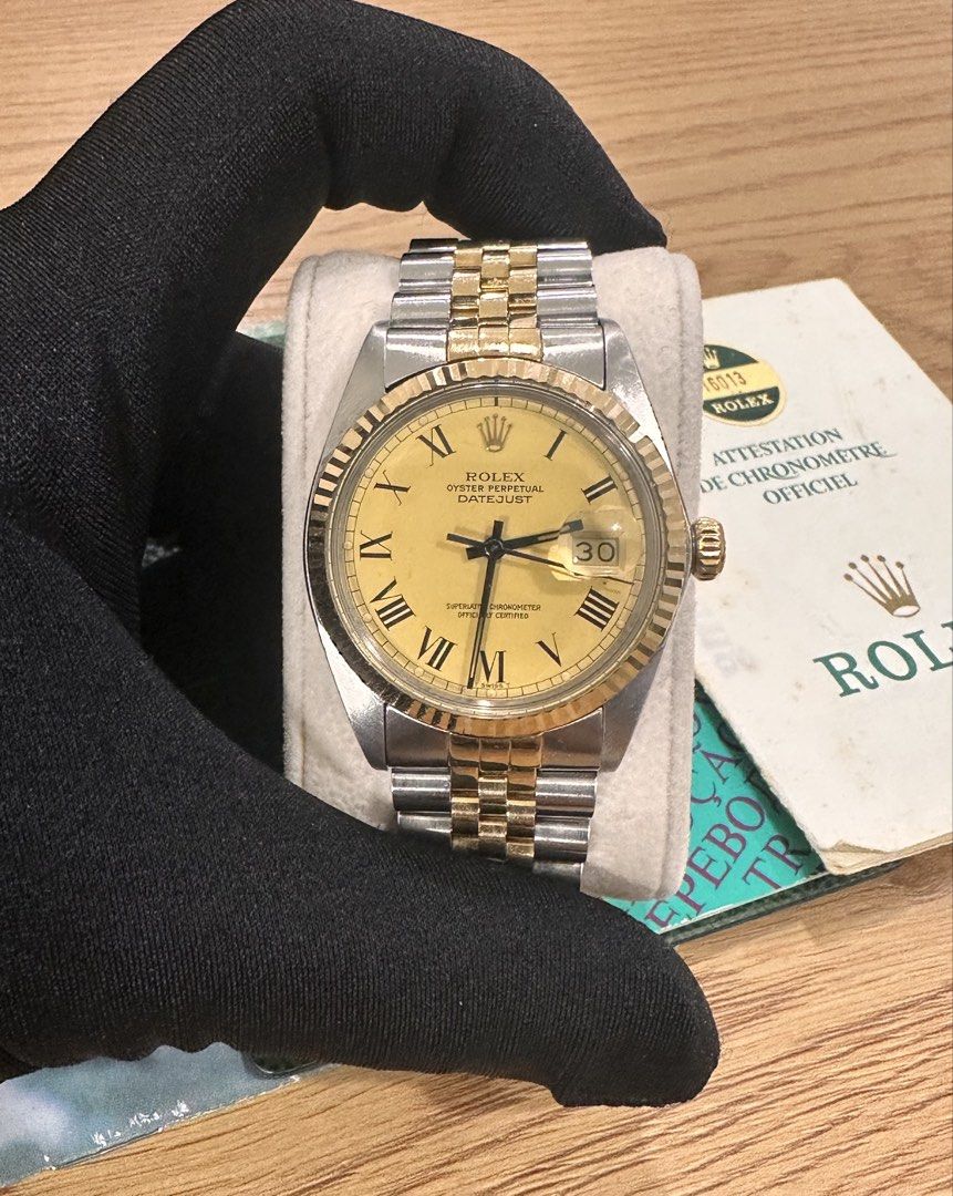 Rolex DateJust 36 Ref: 16013 Two-Tone Buckley Gold Dial Papers