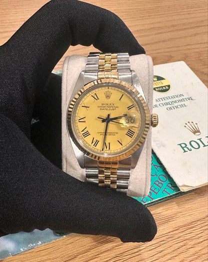Rolex DateJust 36 Ref: 16013 Two-Tone Buckley Gold Dial Papers