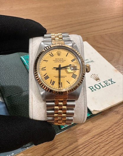 Rolex DateJust 36 Ref: 16013 Two-Tone Buckley Gold Dial Papers