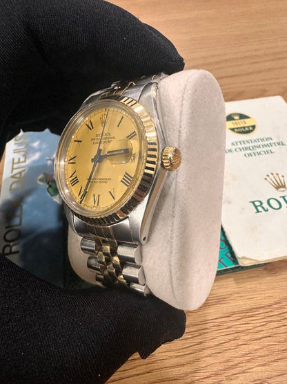 Rolex DateJust 36 Ref: 16013 Two-Tone Buckley Gold Dial Papers