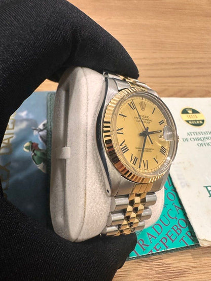 Rolex DateJust 36 Ref: 16013 Two-Tone Buckley Gold Dial Papers