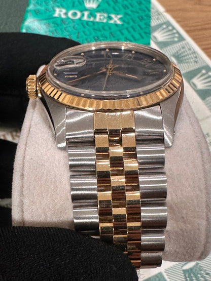 Rolex DateJust 36 Ref: 16013 Two-Tone ŵ Rare Blue Buckley Dial Papers