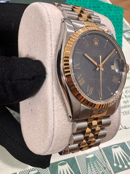 Rolex DateJust 36 Ref: 16013 Two-Tone ŵ Rare Blue Buckley Dial Papers