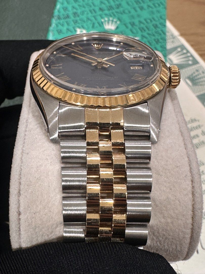 Rolex DateJust 36 Ref: 16013 Two-Tone ŵ Rare Blue Buckley Dial Papers