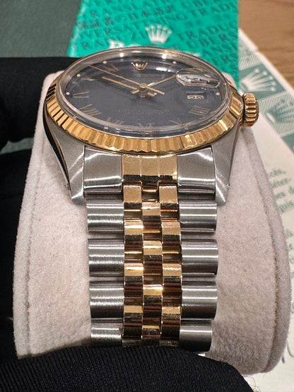 Rolex DateJust 36 Ref: 16013 Two-Tone ŵ Rare Blue Buckley Dial Papers