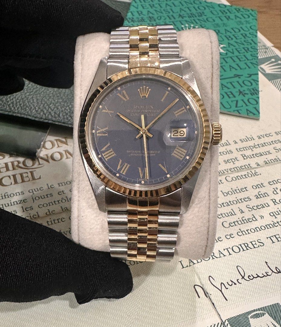 Rolex DateJust 36 Ref: 16013 Two-Tone ŵ Rare Blue Buckley Dial Papers
