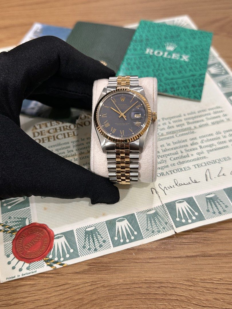 Rolex DateJust 36 Ref: 16013 Two-Tone ŵ Rare Blue Buckley Dial Papers