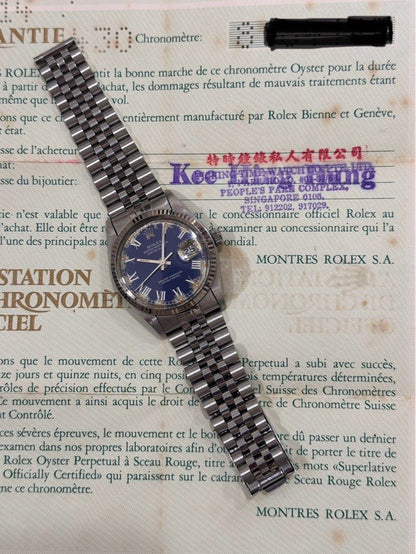 Rolex DateJust 36 Ref: 16014 Blue Buckley Dial Full Set