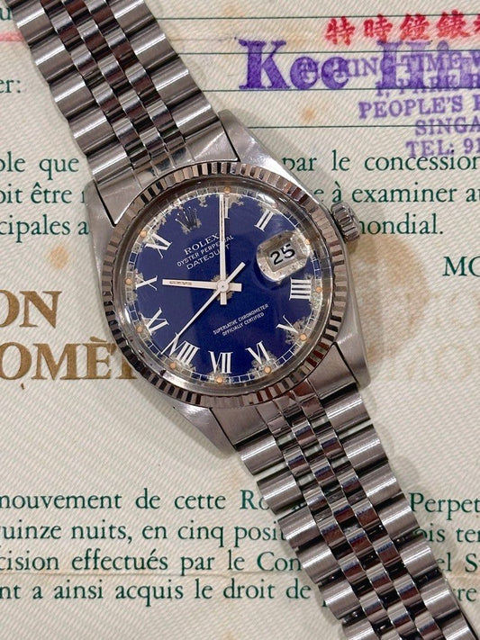 Rolex DateJust 36 Ref: 16014 Blue Buckley Dial Full Set