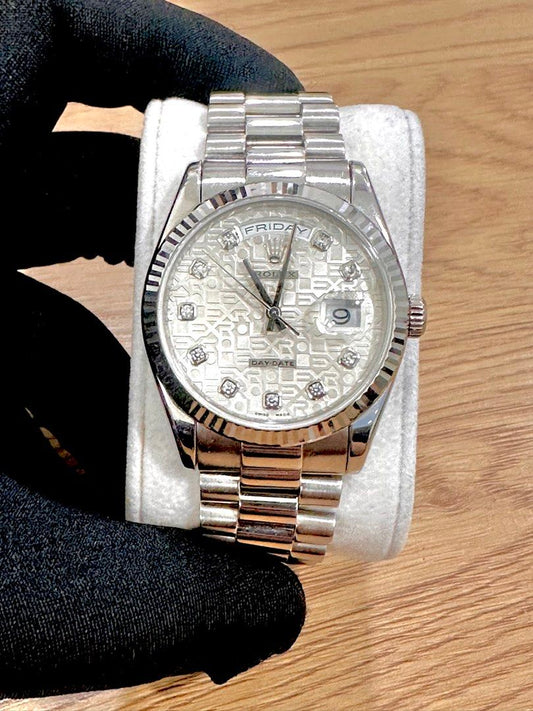 Rolex Day-Date 36 Ref: 118239 18K White Gold ŵ Silver Computer Diamond Dial