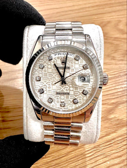 Rolex Day-Date 36 Ref: 118239 18K White Gold ŵ Silver Computer Diamond Dial